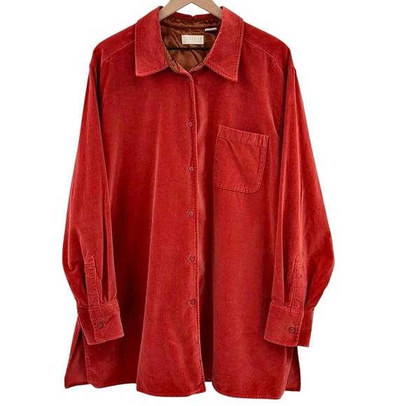 Vintage Liz Claiborne Velour Button Down Shirt Rust Orange Loose Fit Plus Sz 20 - Picture 1 of 11